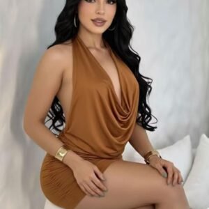 Vestido gola boba verão marrom