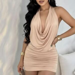 Vestido gola boba verão bege