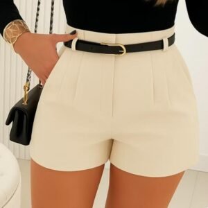 Short alfaiataria com cinto feminino beje
